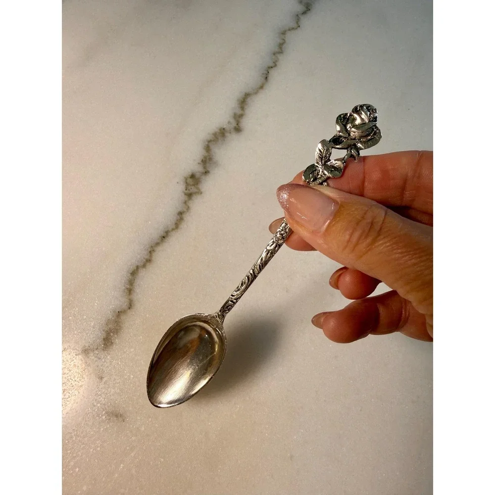 Vintage 800 Silver Hildesheimer Rose Spoon • German Floral Tea Spoon